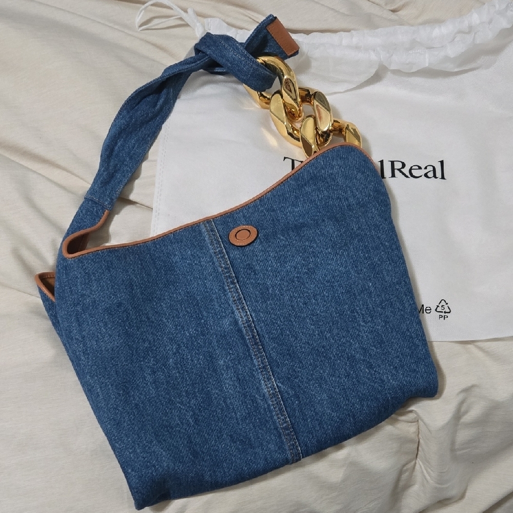 Blue Denim Hobo Bag with Gold Hardware